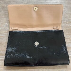 Halogen Nordstrom women’s black shiny fold over clutch purse